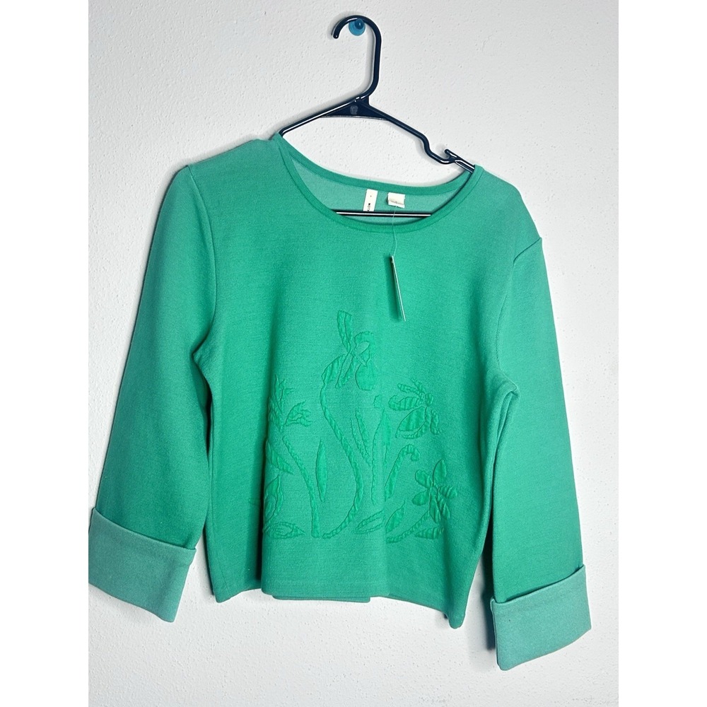 Anthropologie Moth Embossed Garden Top NWT Kelly Green Floral Size M